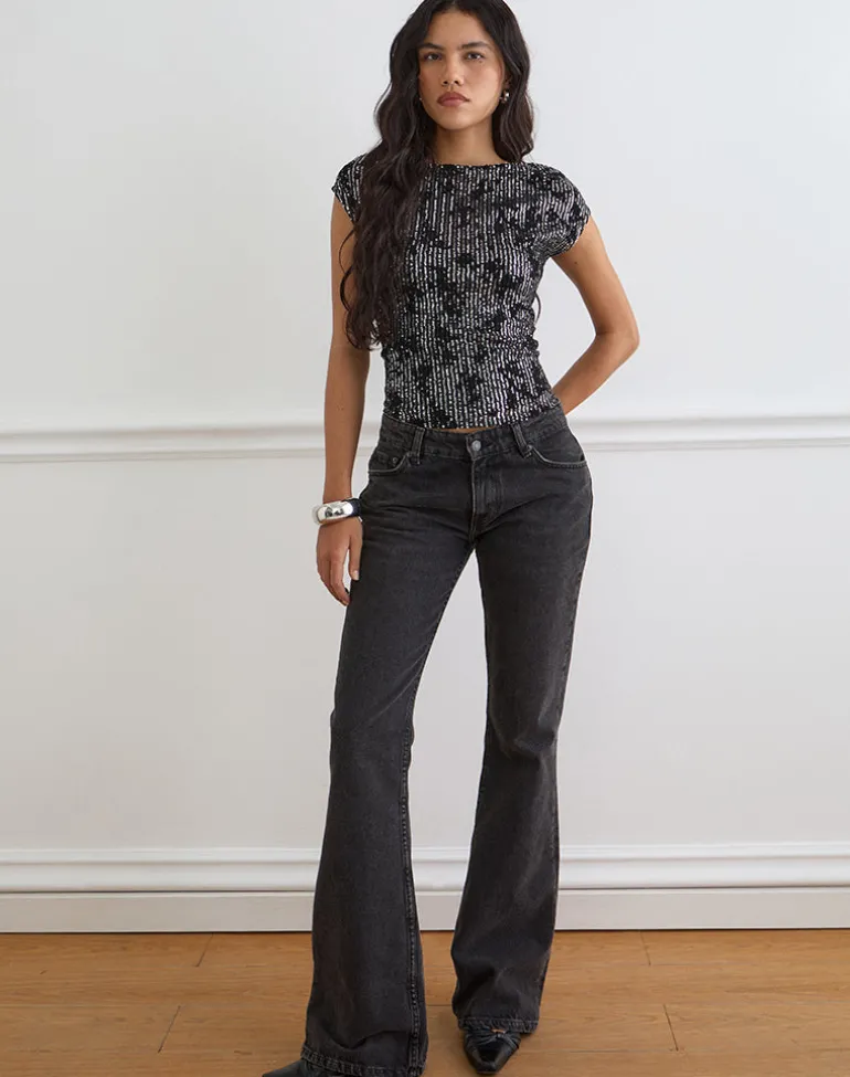 Nova Top in Floral Sequin Black