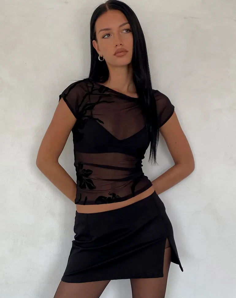 Nova Top in Orchids Flock Black