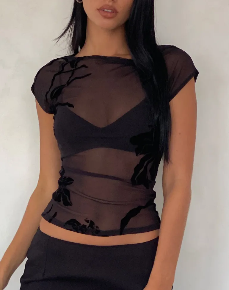 Nova Top in Orchids Flock Black