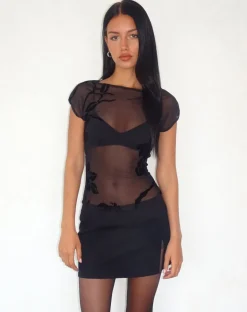 Nova Top in Orchids Flock Black