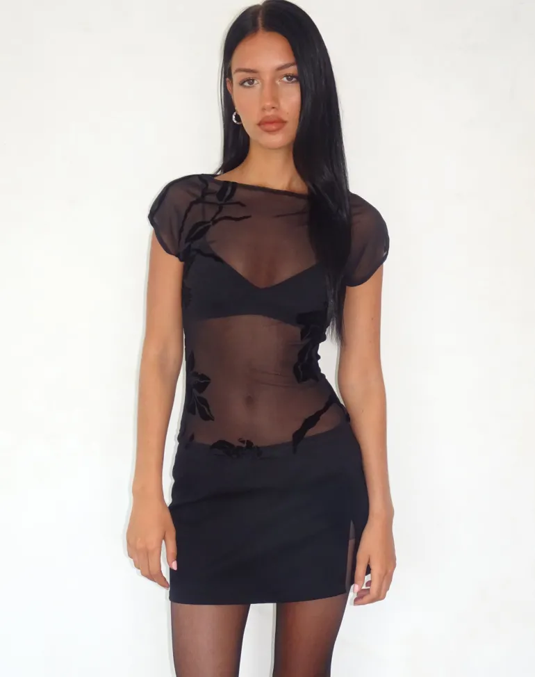 Nova Top in Orchids Flock Black