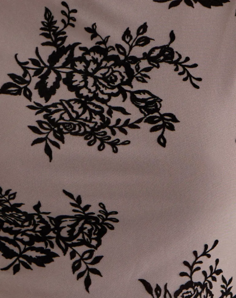 Nova Top in Taupe Grey with Bold Floral Flock