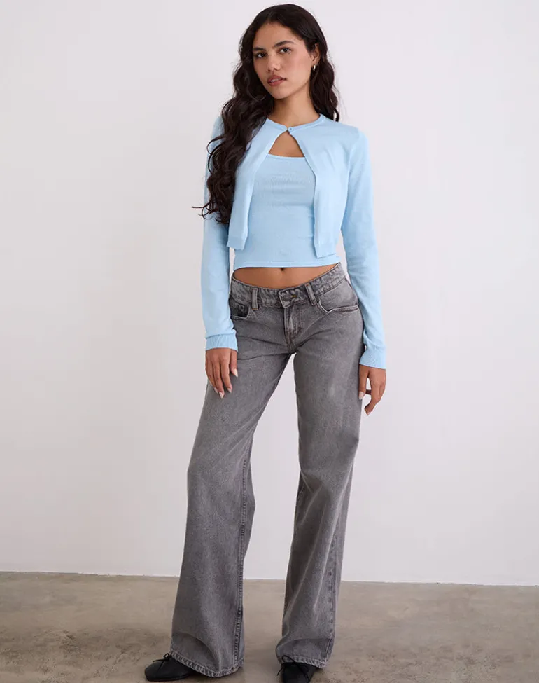 Nuha Ribbed Cropped Cardigan in Blue