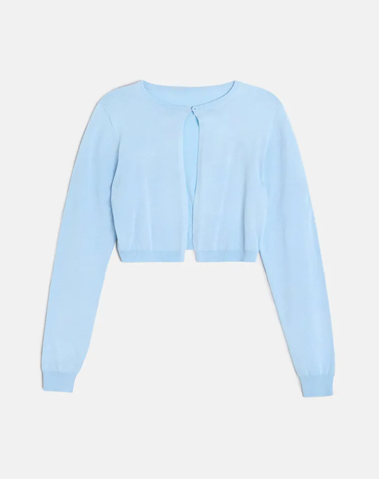 Nuha Ribbed Cropped Cardigan in Blue