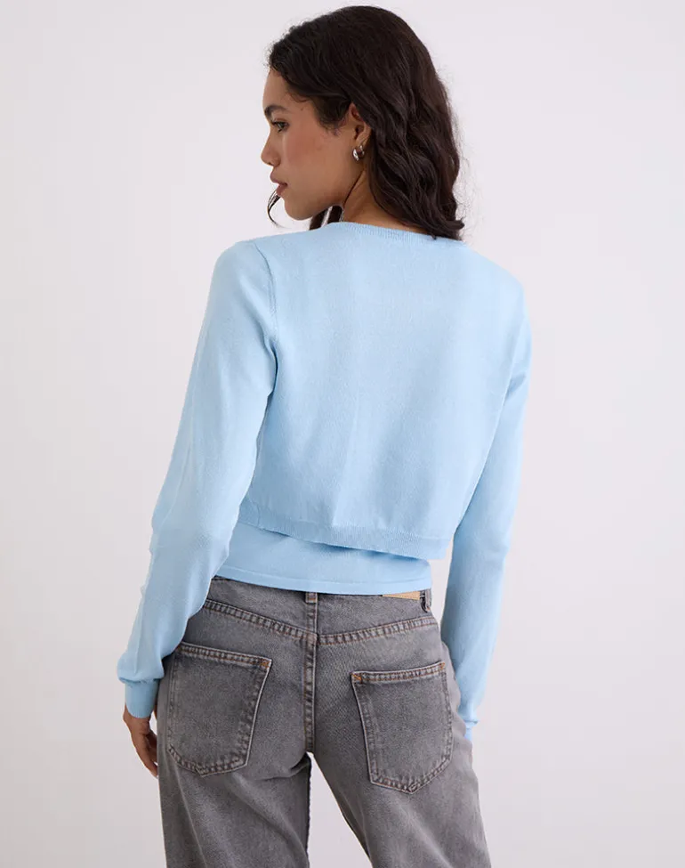 Nuha Ribbed Cropped Cardigan in Blue