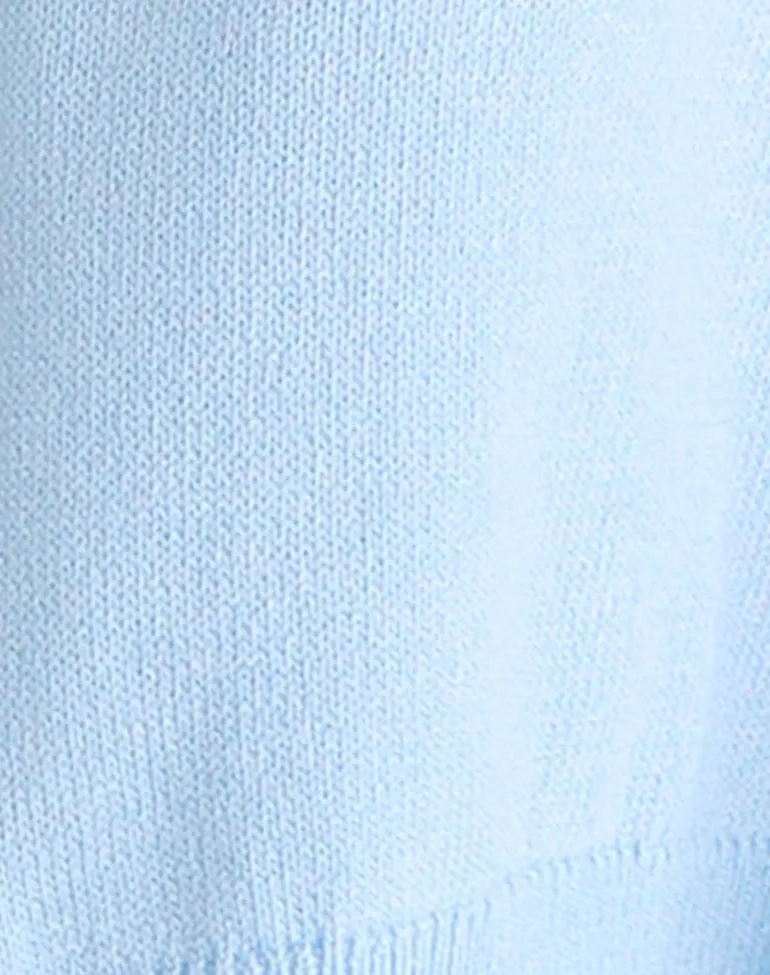 Nuha Ribbed Cropped Cardigan in Blue