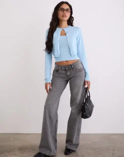 Nuha Ribbed Cropped Cardigan in Blue