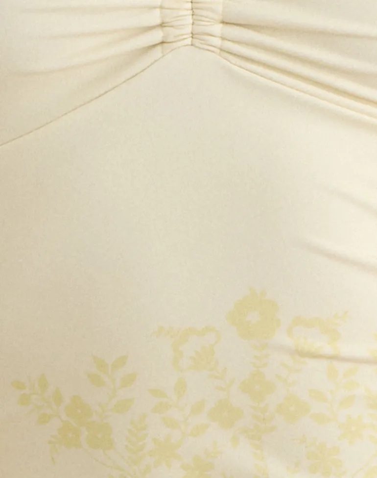 Nulhi Tankini in Pale Yellow with Vintage Bloom Print