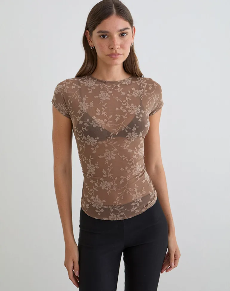 Nuovo Top in Leafy Flock Dark Taupe