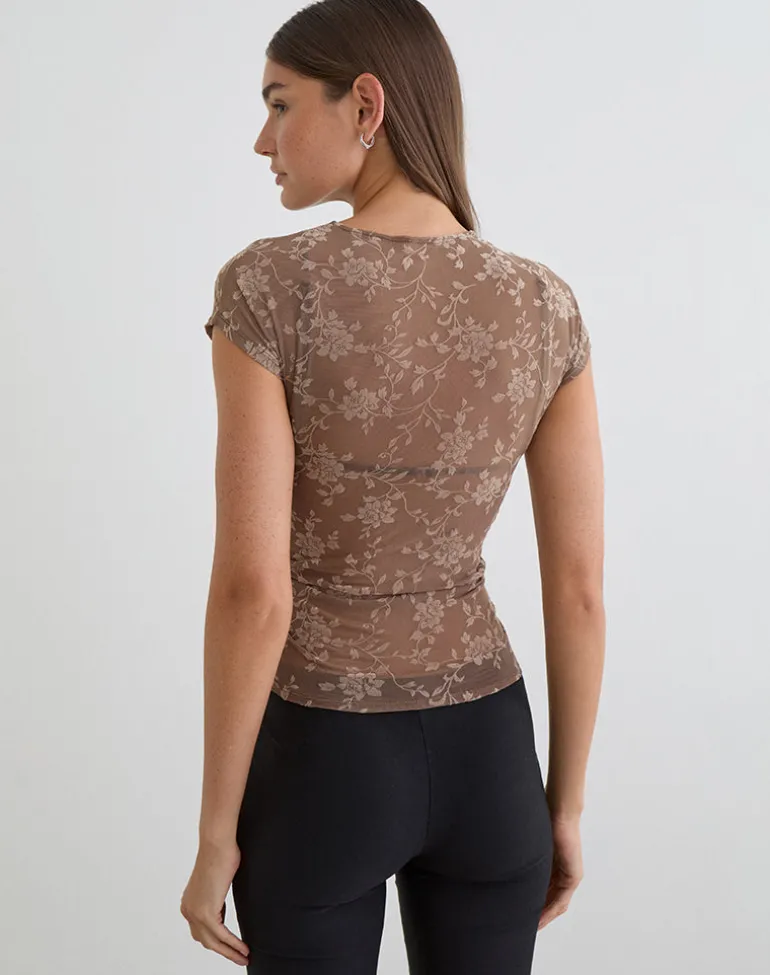 Nuovo Top in Leafy Flock Dark Taupe