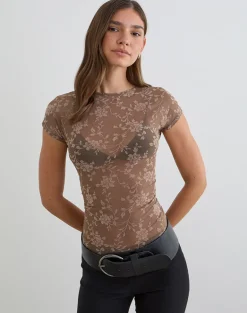 Nuovo Top in Leafy Flock Dark Taupe