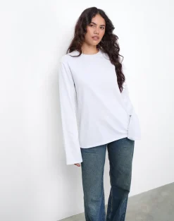 OB Oversized Long Sleeve Tee Top in White