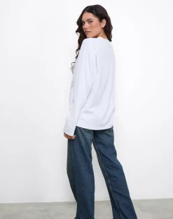 OB Oversized Long Sleeve Tee Top in White