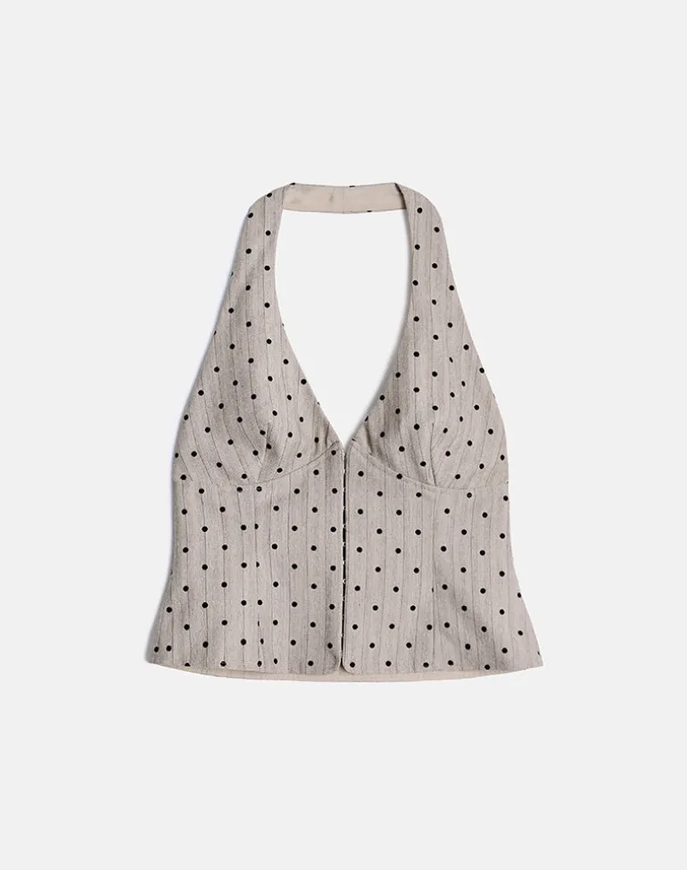 Odin Vest Top in Beige with Polka Pinstripe