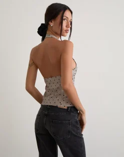 Odin Vest Top in Beige with Polka Pinstripe