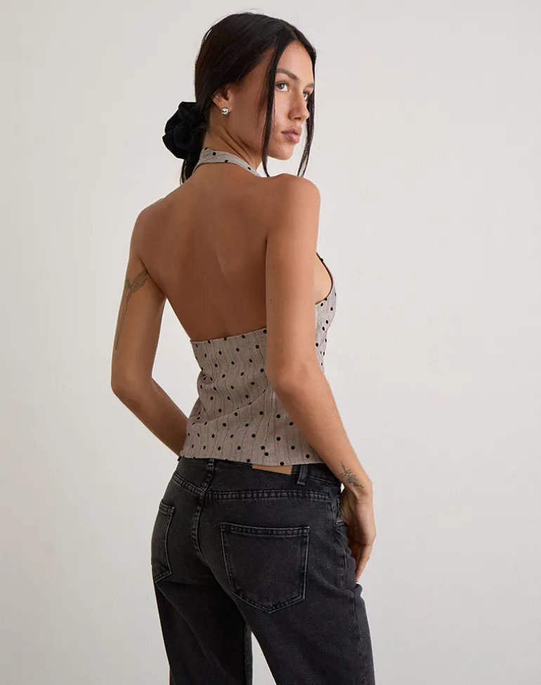 Odin Vest Top in Beige with Polka Pinstripe
