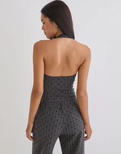 Odin Vest Top in Charcoal with Polka Pinstripe