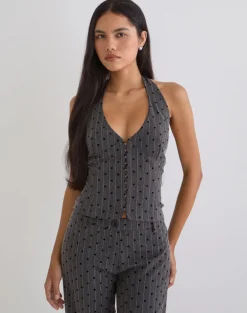 Odin Vest Top in Charcoal with Polka Pinstripe