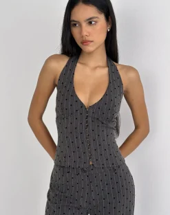 Odin Vest Top in Charcoal with Polka Pinstripe
