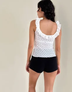 Olaya Frill Edge Top in Krisan Lace White
