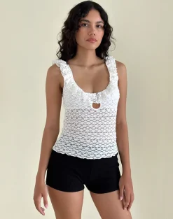 Olaya Frill Edge Top in Krisan Lace White