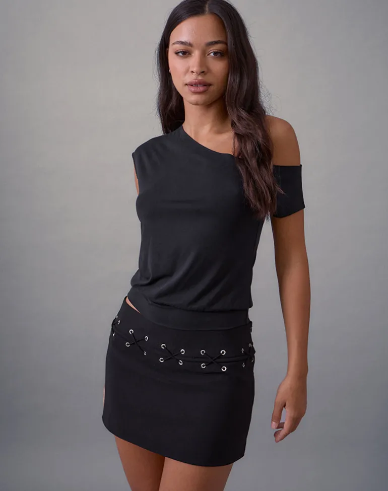 Olma Lace Up Mini Skirt in Tailoring Black