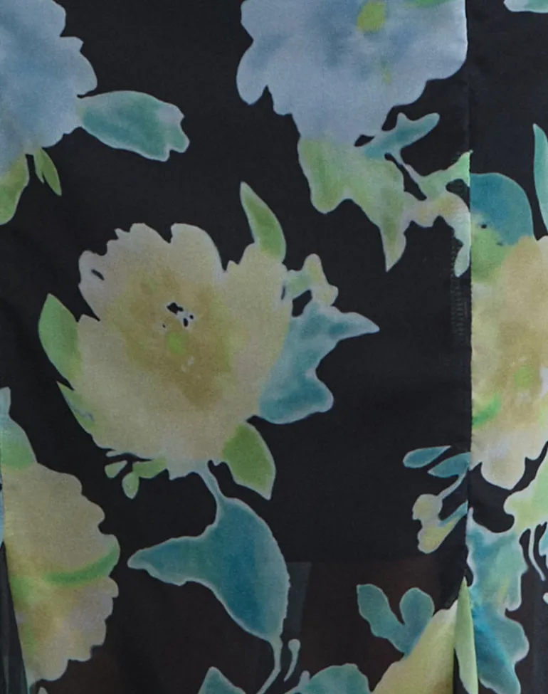 Olydia Midi Dress in Black Chiffon with Crystal Flower Print