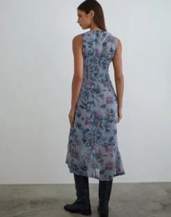 Olydia Midi Dress in Chiffon Shadow Lily Blue