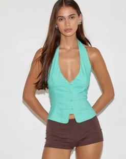 Oorja Halterneck Top in Tailoring Aqua