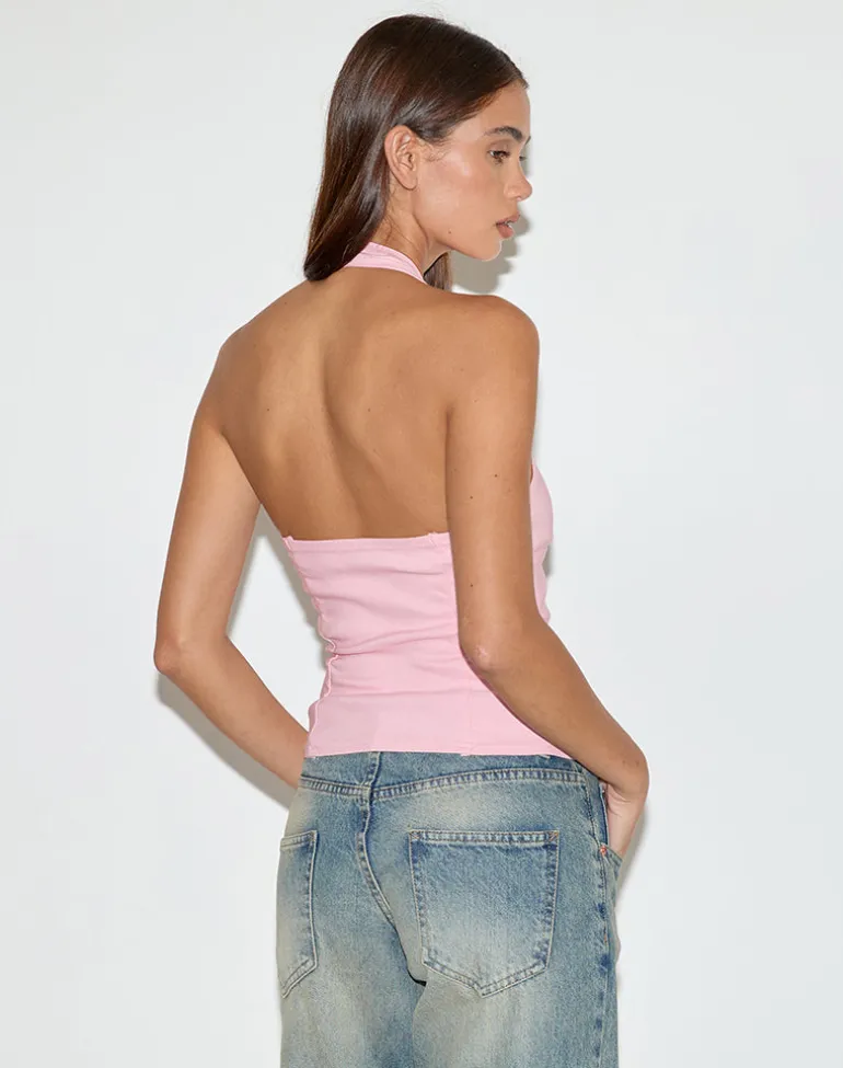 Oorja Halterneck Top in Tailoring Baby Pink