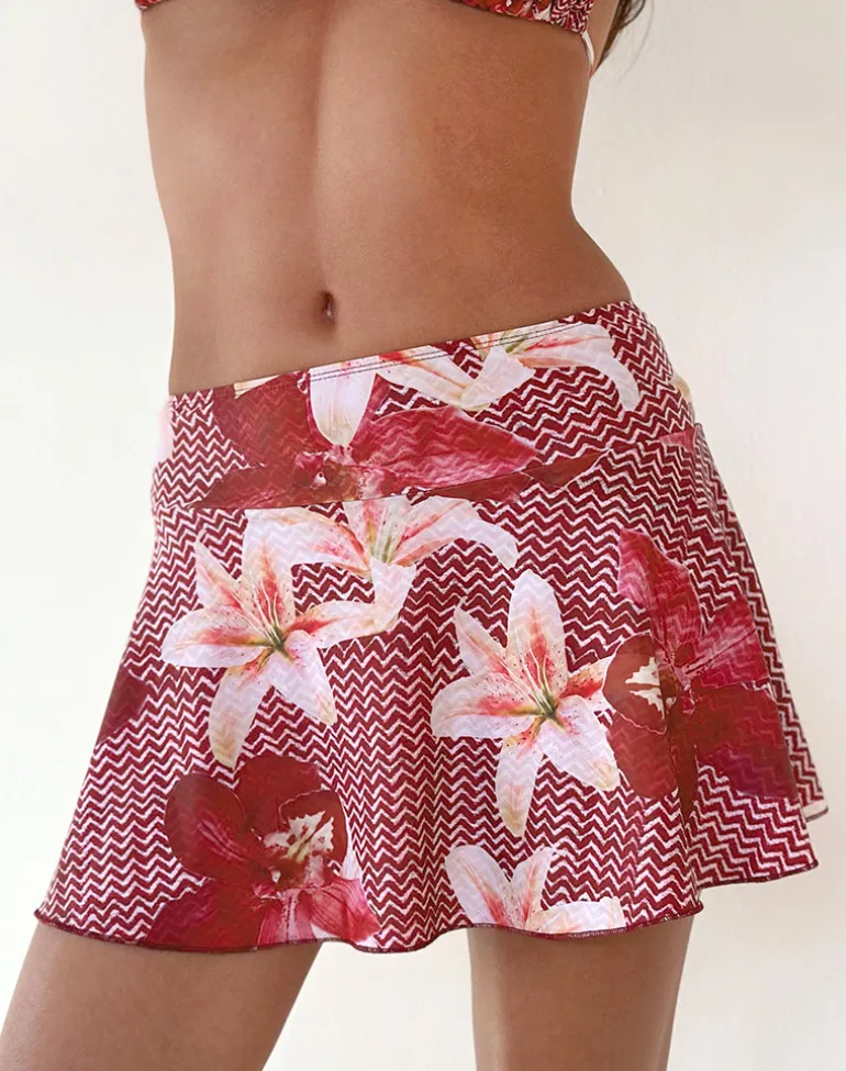 Orla Mini Swim Skirt in Zig Zag Lily Burgundy