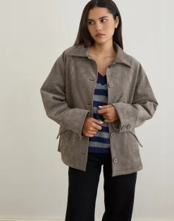 Orson Jacket in Faux Suede Olive Grey
