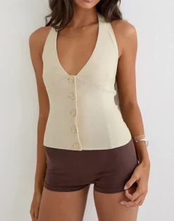 Ortee Halterneck Top in Tailoring Buttercream