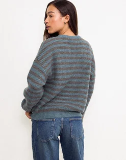 Orvala Knit Jumper in Slate and Brown Stripe