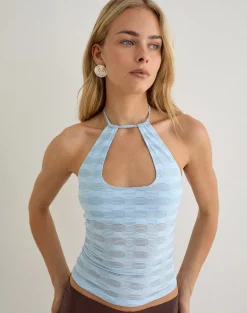 Ottilia Cut Out Top in Textured Mesh Blue