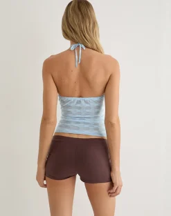 Ottilia Cut Out Top in Textured Mesh Blue
