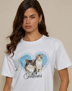 Oversize Basic Tee in White with Taurus Motel Pet Print