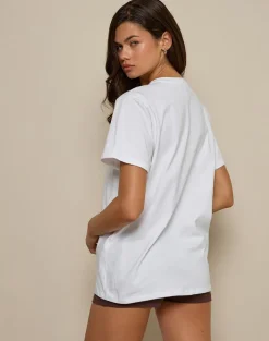 Oversize Basic Tee in White with Taurus Motel Pet Print