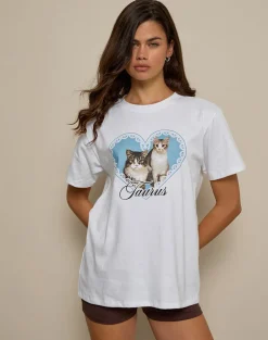 Oversize Basic Tee in White with Taurus Motel Pet Print