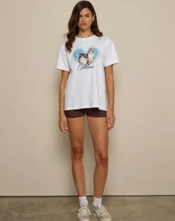 Oversize Basic Tee in White with Taurus Motel Pet Print