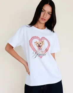 Oversize Basic Tee in White with Gemini Motel Pet Print