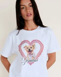 Oversize Basic Tee in White with Gemini Motel Pet Print
