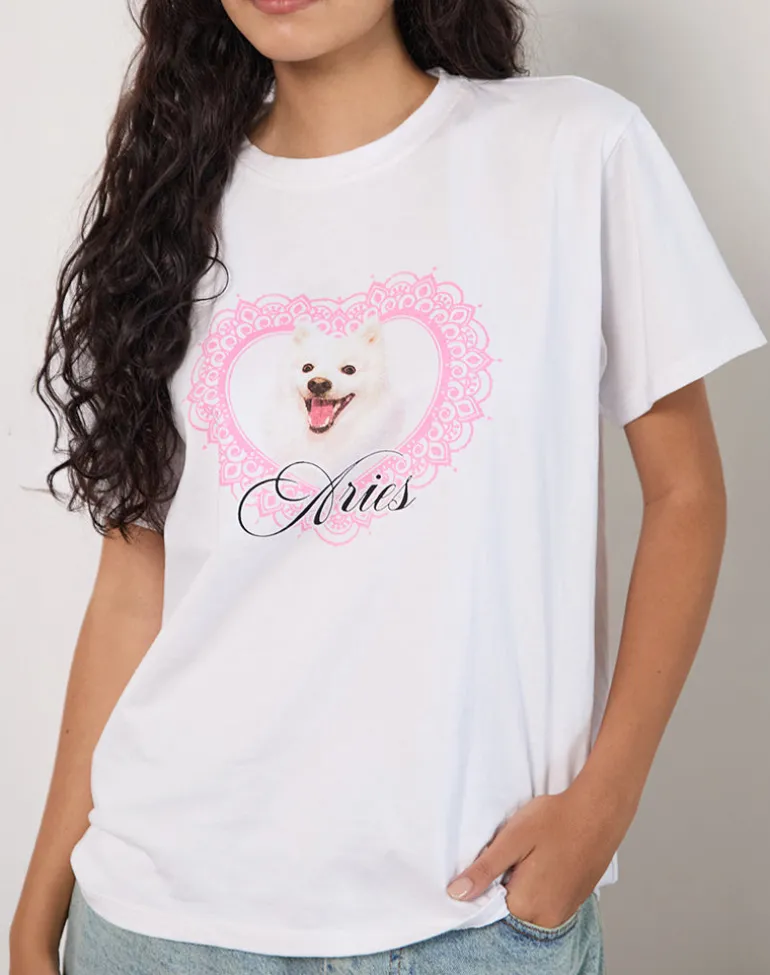 Oversize Basic Tee in White with Aries Motel Pet Print
