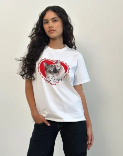 Oversized Basic Tee in White with Pisces Motel Pet