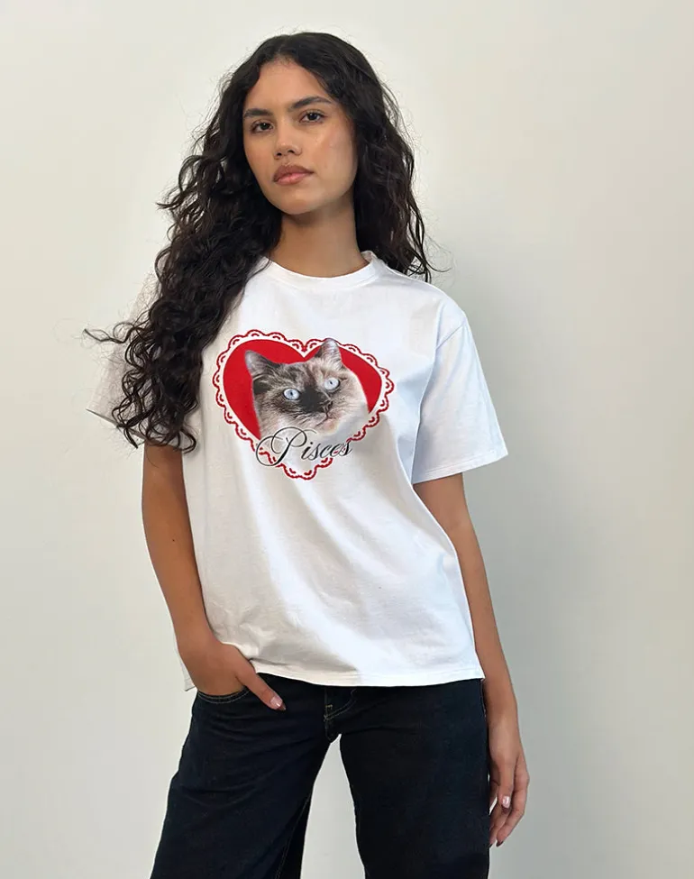 Oversized Basic Tee in White with Pisces Motel Pet