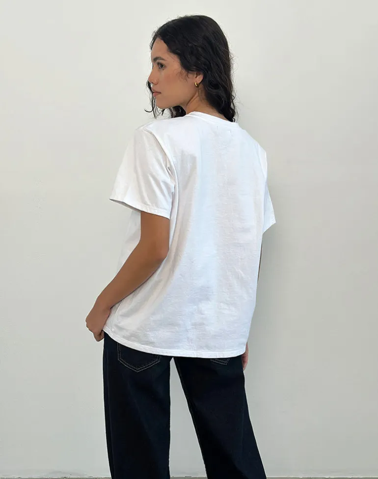 Oversized Basic Tee in White with Pisces Motel Pet