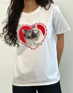 Oversized Basic Tee in White with Pisces Motel Pet