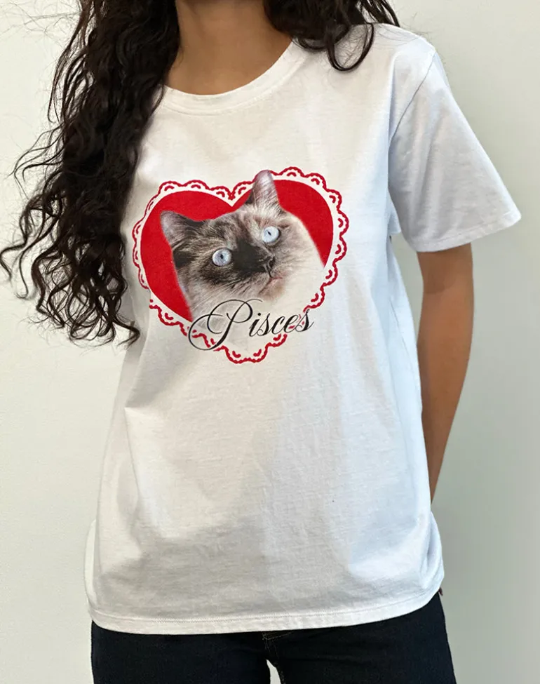 Oversized Basic Tee in White with Pisces Motel Pet