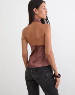 Palawa Asymmetrical Hem Top in Watercolour Maroon
