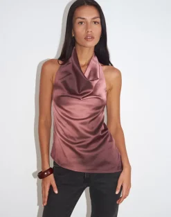 Palawa Asymmetrical Hem Top in Watercolour Maroon